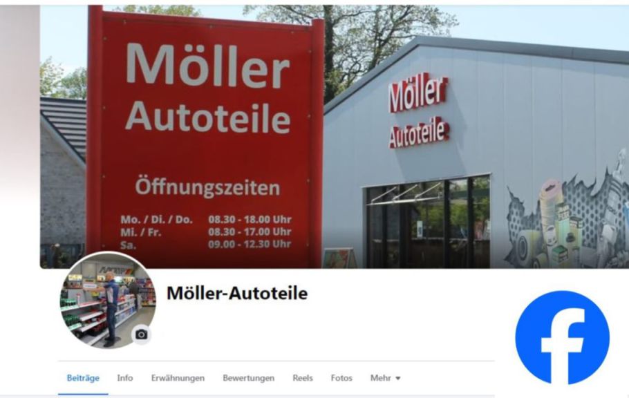 Screenshot des Titelbildes der Facebook-Seite von Möller Autoteile